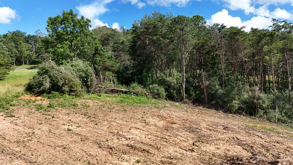 Drone photo of circular cleared house site